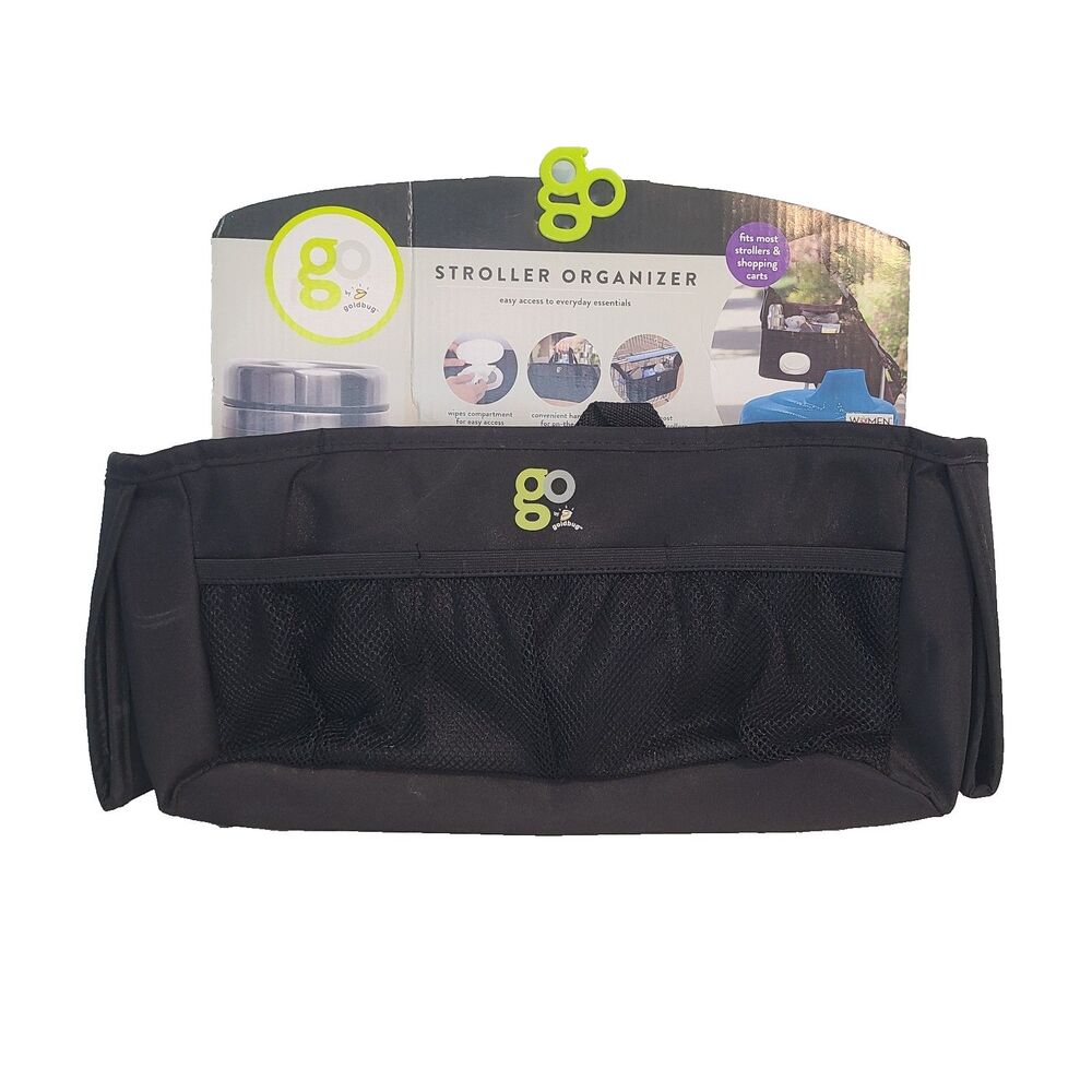 GO by Goldbug Stroller Organizer Bag Black Mesh Pockets Universal Shopping Cart